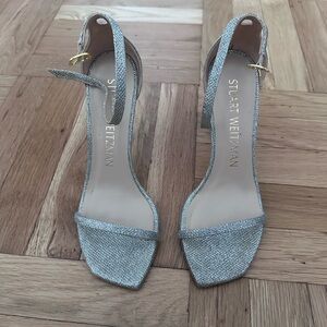 Stuart Weitzman Silver Heels with Sparkly Finish
